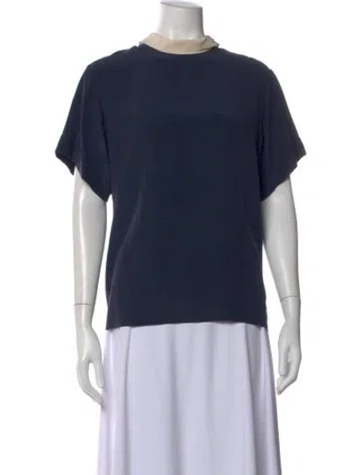 Pre-owned Chloé Silk Mock Neck Top In Blue
