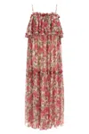 Chloé Chloe Floral Print Ruffled Silk-chiffon Maxi Dress In Pink