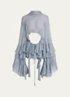 Chloé Silk Musseline Top With Ruffles In Sandy Black