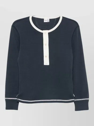 Chloé Silk Nylon Knit Top Long Sleeves In Blue