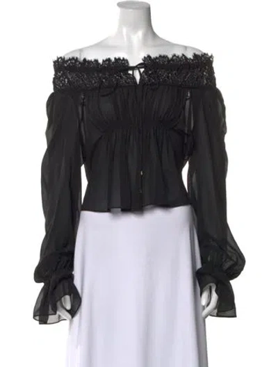 Pre-owned Chloé Silk Off-the-shoulder Blouse In Black