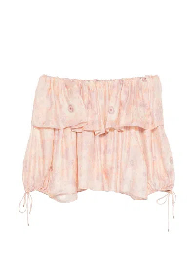 Chloé Silk Off-the-shoulder Top With Unique Detailing In Pink