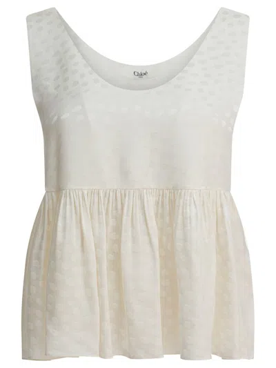 Chloé Silk Peplum Top In White
