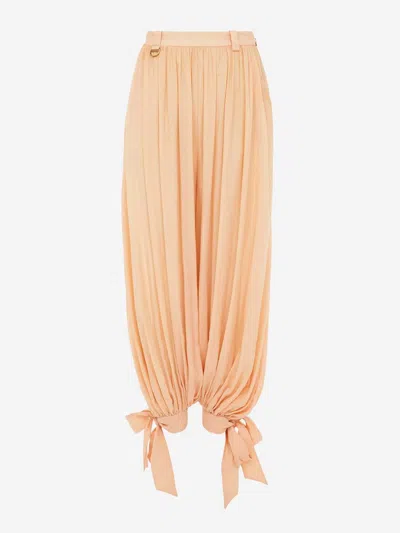 Chloé Fluid Pleated Trousers In Silk Charmeuse Pink Size 14 100% Silk