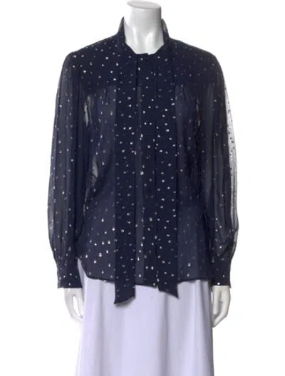 Pre-owned Chloé Silk Polka Dot Print Button-up Top In Blue
