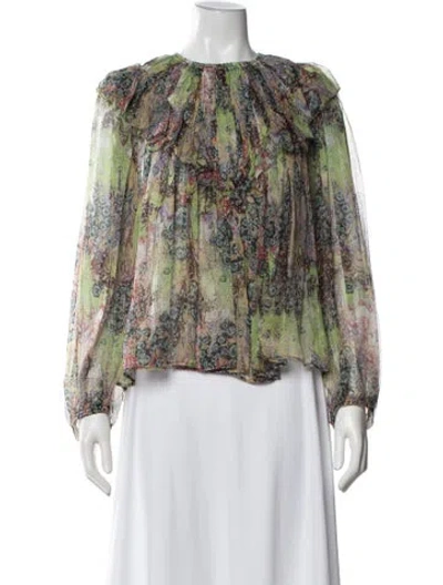 Pre-owned Chloé Silk Printed Blouse In Green