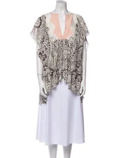 Pre-owned Chloé Silk Printed Tunic In Brown