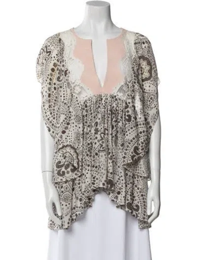 Pre-owned Chloé Silk Printed Tunic In White