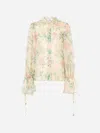 Chloé Floral Silk Balloon-sleeve Button-down Top In Beige