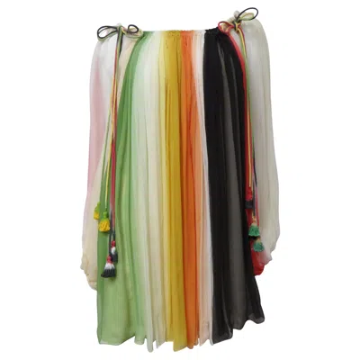 Pre-owned Chloé Chloe Silk Rainbow Off Shoulders Baby Doll Dress S/s 2016 In Brown