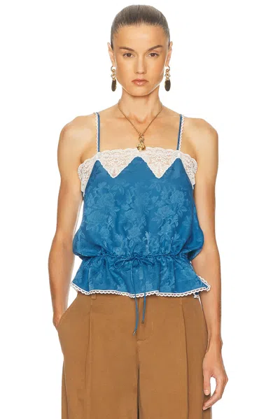 Chloé Lace-trimmed Silk-jacquard Camisole In Blue