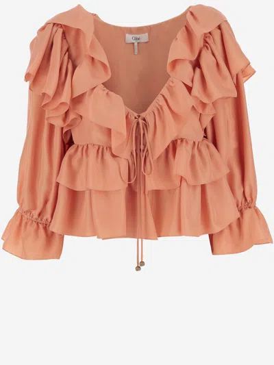 CHLOÉ CHLOÈ SILK RUFFLE TOP
