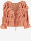 Chloé Top With Coral Colour Silk Bow In Rosa