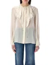 Chloé Lace-trimmed Ruffled Silk Blouse In White