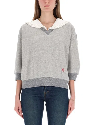 CHLOÉ CHLOÉ SILK RUFFLED COLLAR SWEATSHIRT