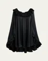 Chloé Silk Satin Ruffle Mini Dress In Black