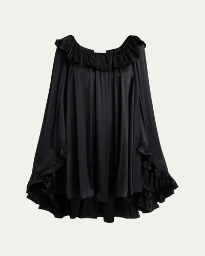 Chloé Silk Satin Ruffle Mini Dress In Black