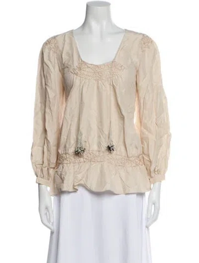Pre-owned Chloé Silk Scoop Neck Blouse In Neutrals