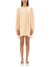 Chloé Mini Dress With Shirred Design And Sleeves In Neutral