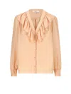 Chloé Silk Shirt With Rouches In Neutral