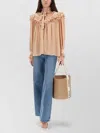 Chloé Women Sand Brown Oversized Ruffle Top In Neutral