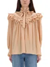Chloé Women Sand Brown Oversized Ruffle Top In Neutral