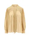 Chloé Silk Shirt With Metallic Stripes And Lurex In Yellow