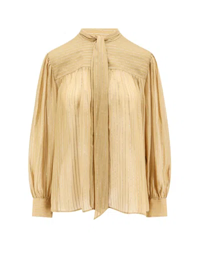 Chloé Silk Shirt With Metallic Stripes And Lurex In Neutral