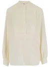 Chloé Silk Shirt With Mandarin Collar In Neutral