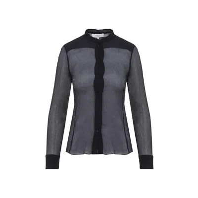 Chloé Women Navy Blue Pleated Silk Shirt In Black