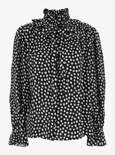 Chloé Women Black Blouse With High Neck And All-over Polka Dot Motif In Silk Woman In Multi