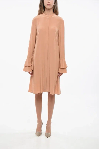 Chloé Silk Shirtdress With Poet Sleeve In Neutral