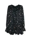 Chloé Floral Print Gathered Silk Mini Dress In Black