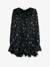 Chloé Floral Print Gathered Silk Mini Dress In Black