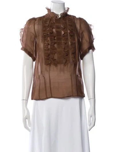 Pre-owned Chloé Silk Short Sleeve Blouse In Brown