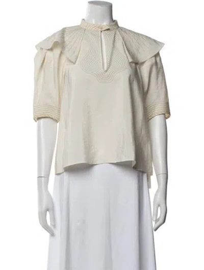 Pre-owned Chloé Silk Short Sleeve Blouse In Neutrals