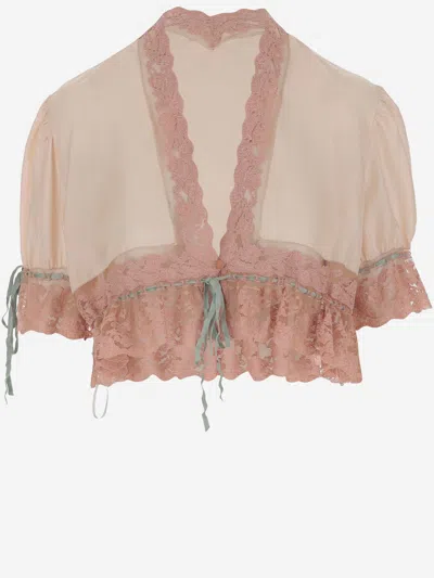 Chloé Lace-trimmed Silk Habotai Crop Top In Softy Pink
