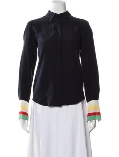 Pre-owned Chloé Silk Striped Blouse In Blue