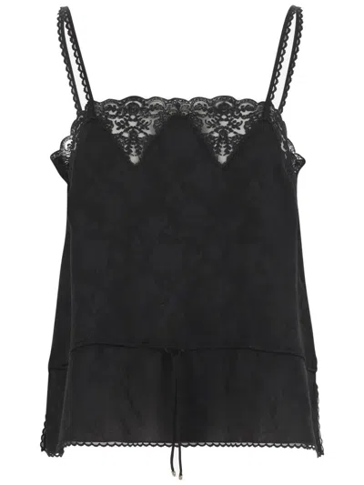 Chloé Silk Tank Top With Delicate Lace Detailing In Black