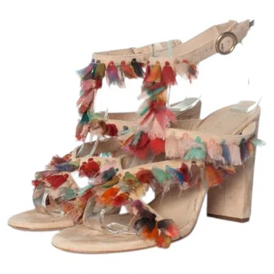 Pre-owned Chloé Chloe, Silk Tassel Liz Block Heel Sandals In Brown