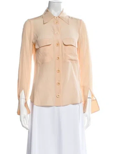Pre-owned Chloé Silk Three-quarter Sleeve Button-up Top In Orange