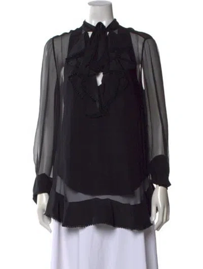 Pre-owned Chloé Silk Tie Neck Blouse In Black