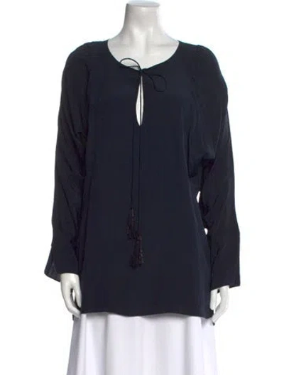 Pre-owned Chloé Silk Tie Neck Blouse In Blue