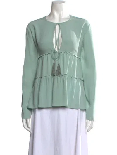 Pre-owned Chloé Silk Tie Neck Blouse In Blue/green