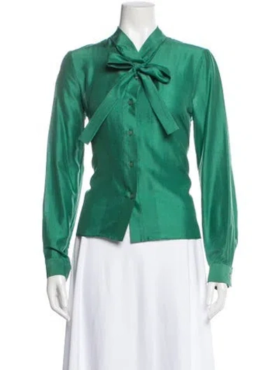 Pre-owned Chloé Silk Tie Neck Blouse In Green