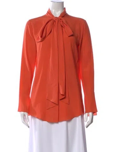 Pre-owned Chloé Silk Tie Neck Blouse In Orange