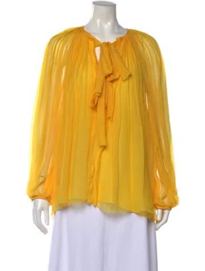 Pre-owned Chloé Silk Tie Neck Blouse In Yellow
