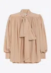 Chloé Pussy-bow Long-sleeve Blouse In Neutral