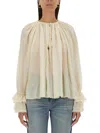 Chloé Cream White Loose Blouse With Drawstring In Beige