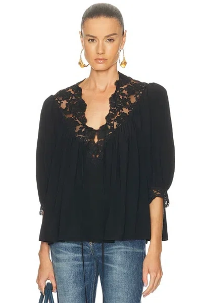 Chloé Lace-trimmed Organic Silk Crepe De Chine Blouse In Black